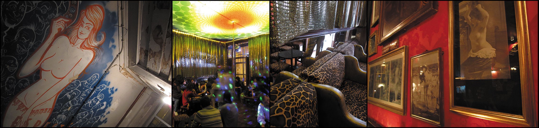 Pensão Amor (2011, Letícia do Carmo). The vintage furniture contributes to the creation of an underground environment, particularly the sofas upholstered with shiny or leopard print fabrics, along with well-studied lighting
© Letícia do Carmo